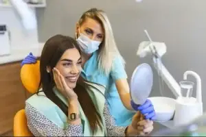 happy women after air flossing treatment