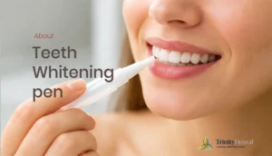 picture shows a girl using teeth whitening pen